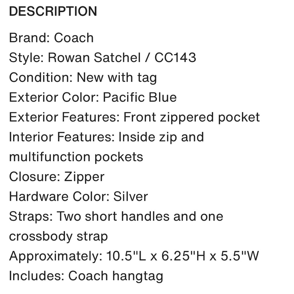 Coach Teal Blue Pebbled Leather Rowan Satchel with Detachable Strap - Picture 13 of 13